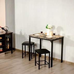 Conjunto de mesa de jantar e bancos jantar, 3 peças, mesa de cozinha, 2 bancos compactos de couro sintético para bares, pequenos espaços Castanho