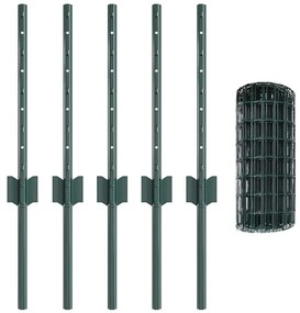 Cerca Euro com 5 Posts em U Verde 0.4x10 m Aço