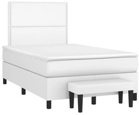 Cama com molas/colchão 120x200 cm couro artificial branco