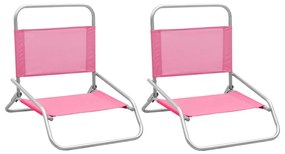 vidaXL Cadeiras de praia dobráveis 2 pcs tecido rosa