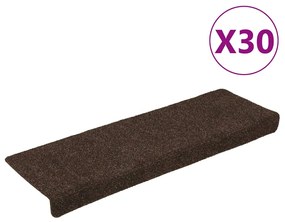 vidaXL Tapetes de escada autoadesivos 30 pcs 65x21x4 cm castanho