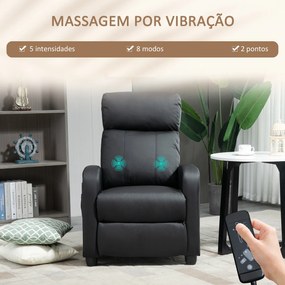 Poltrona de Massagem Reinclinável com Controlo Remoto 2 Áreas de Massagem 8 Programas 5 Níveis 68x88x98 cm Preto