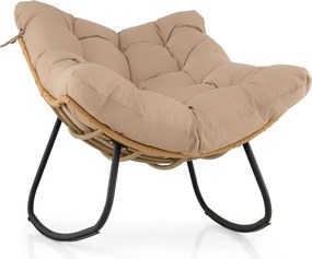 Cadeira de baloiço em forma de ovo para exterior, em rattan PE com almofada removível, estrutura metálica, oscilação de 25°, travões anti-capotamento,