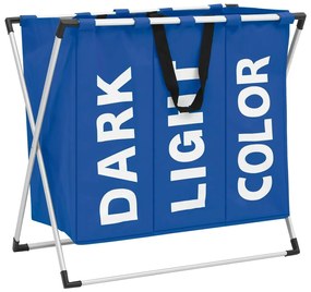 vidaXL Separador de roupa suja de 3 secções azul