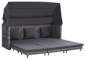 vidaXL Espreguiçadeira extensível 3 lugares com toldo vime PE cinzento