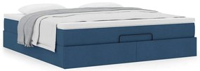 Estrutura de cama otomana com colchão 160x200 cm tecido azul