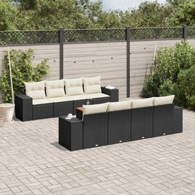 9 pcs conjunto de sofás p/ jardim c/ almofadões vime PE preto