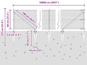 Cerca de Fio Soldado com 13 Postes de Estaca Verde 0.8x100 m Aço