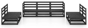 7 pcs conjunto lounge de jardim pinho maciço preto
