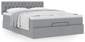 Estrutura cama otomana colchão 140x200cm tecido cinzento claro