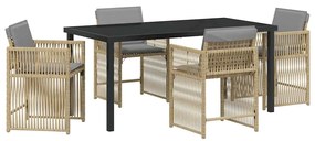 Conjunto de Jantar de Jardim com 5 peças e almofadas bege em rattan e