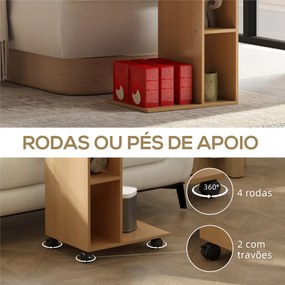 Mesa Auxiliar em Forma de C Mesa Auxiliar para Sofá com Rodas Comparti