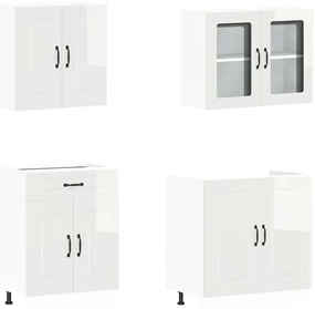 4 peças armário de cozinha conjunto Kalmar branco brilhante