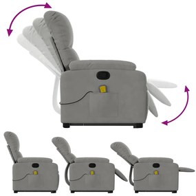 Poltrona massagens reclinável elevatória microfibra cinza-claro