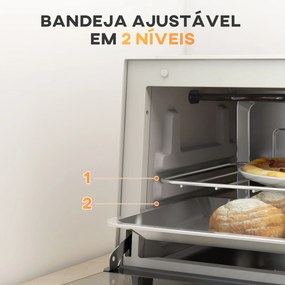 Mini Forno Elétrico 9L com Temperatura Ajustável até 230°C Temporizador 60 min e Bandeja para Assar 35x24,6x20 cm Creme