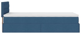 Cama Otomana com Colchão &amp; LEDs Tecido Azul 100x200 cm