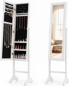 Armário para Joias com Espelho de Corpo Inteiro, 35 x 34 x 154 cm, Armazenamento Organizado, Branco