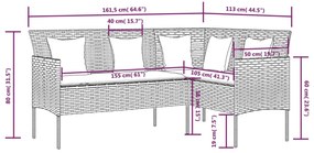 5 pcs conjunto sofás formato L c/ almofadões vime PE cinzento