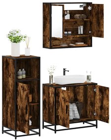 vidaXL 3 pcs conjunto de móveis WC madeira processada carvalho fumado