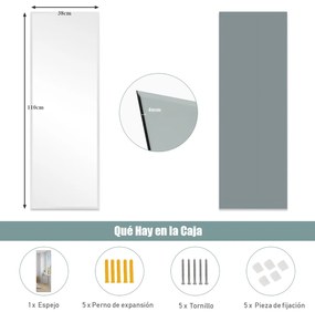 Espelho de parede 110 x 38 cm Espelho retangular sem moldura com borda chanfrada para montagem vertical e horizontal para guarda-roupa corredor banhei