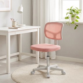 Cadeira de escritório ergonómica sem braços, cadeira giratória de escritório, encosto curvo em malha e Rodas, cor-de-rosa