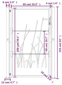 Portão de jardim 105x155 cm aço design erva antracite