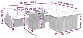 10 pcs conjunto de sofás p/ jardim com almofadões vime PE bege
