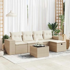 vidaXL 6 pcs conjunto de sofás p/ jardim com almofadões vime PE bege