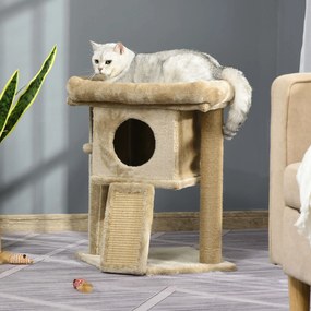 Arranhador para Gatos Pequenos com Poste de Juta Rampa Caverna e Bola Suspensa 40x40x57 cm Areia