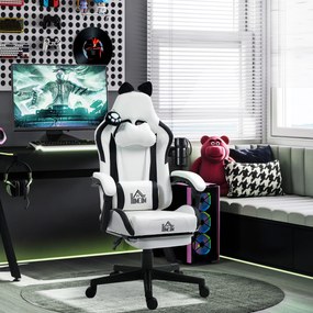Cadeira Gaming com Orelhas Cadeira Gamer Reclinável com Altura Ajustável e Suporte Lombar 65x62x116-124 cm Branco