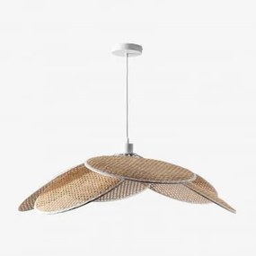 Lâmpada De Teto Suspensa Em Rattan Okai Pure Branco- Madeira Natural & Ø100 Cm - Sklum