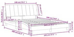 Estrutura de cama c/ cabeceira 140x190 cm veludo cinzento-claro