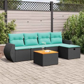 vidaXL 6 pcs conjunto sofás de jardim c/ almofadões vime PE preto