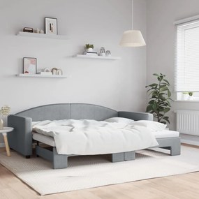 Sofá-cama com gavetão 90x200 cm tecido cinzento-claro