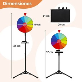 Roleta da sorte de 40 cm com suporte de tripé dobrável Roda giratória ajustável em altura com marcador colorido e tabuleiro e apagador