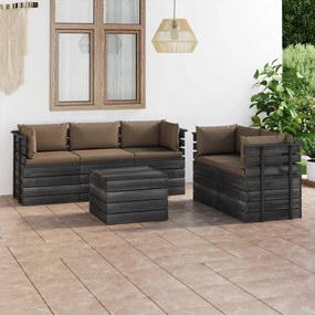 6 pcs conjunto lounge de paletes com almofadões pinho maciço