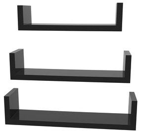 Conjunto de 3 prateleiras de parede modernas SONGMICS, prateleiras flutuantes de armazenamento com acabamento de alto brilho e montagem invisível, pretas LWS40BK