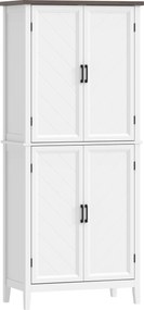 Armário de cozinha  76 x 40 x 178,5 cm, com 6 níveis, 4 portas com padrão em espinha e 4 prateleiras ajustáveis, branco
