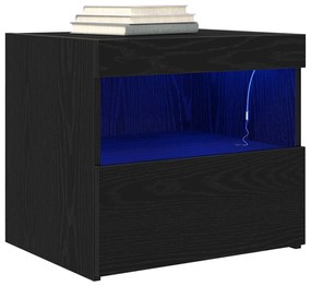Cômoda de Cabeceira vidaXL com Luzes LED Carvalho Preto 50x40x45 cm