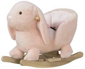 HOMCOM Baloiço Infantil com Forma de Coelho de Pelúcia Baloiço para Bebés 18-36 Meses com Som Cinto de Segurança Guidão e Apoio para os Pés 60x33x50cm Rosa