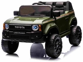 Jipe elétrico para crianças Toyota Landcruiser 12V controlo remoto de 2,4 GHz, entrada USB/AUX, Bluetooth, suspensão, bateria de lítio, luzes LED Verd