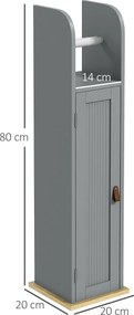 Móvel de casa de banho  20 x 20 x 80 cm com suporte para papel higiénico, armário e prateleiras ajustáveis, cinzento