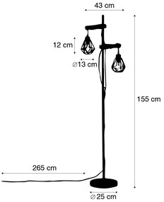Candeeiro de pé rústico preto 2 luzes de madeira - CHON Rústico