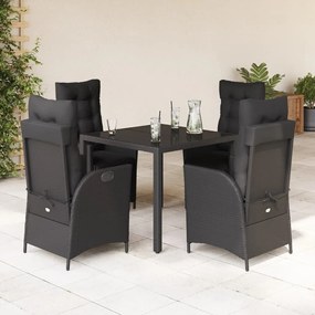 vidaXL 5 pcs conjunto de jantar p/ jardim c/ almofadões vime PE preto