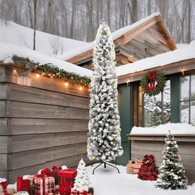 vidaXL Árvore de Natal Slim com 300 LEDs e Conjunto de Bolas e Neve Flocada Verde 240 cm