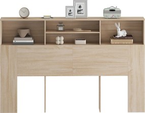 Cabeceira de Cama com Arrumação, 160 x 20,2 x 108,2 cm, 4 Compartimentos Abertos, cor Madeira Natural