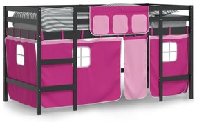 Cama alta p/ criança c/ cortinas 90x200 cm pinho maciço rosa
