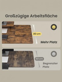 Secretária elétrica com altura ajustável, suporte para monitor e USB 160 x 80 x (82,5-130,56) cm castanho vintage