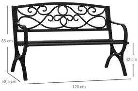 Outsunny Banco de Jardim de 2 Lugares com Encosto e Apoio para os Braços Vintage para Terraço Varanda Pátio Exterior Carga 280kg Ferro Fundido 128x58,5x85cm Preto