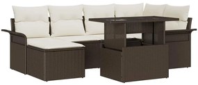 vidaXL Conjunto de Sofá para Jardim com 7 Peças e Almofadas em Rattan Poly Castanho